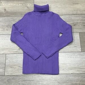 Womens Ribbed Turtleneck Sweater Viscose Blend Purple Size M